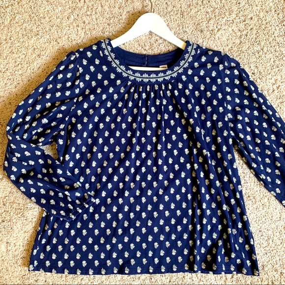Adorable Navy Printed Cotton Long Sleeve Top NWOT - Picture 1 of 6